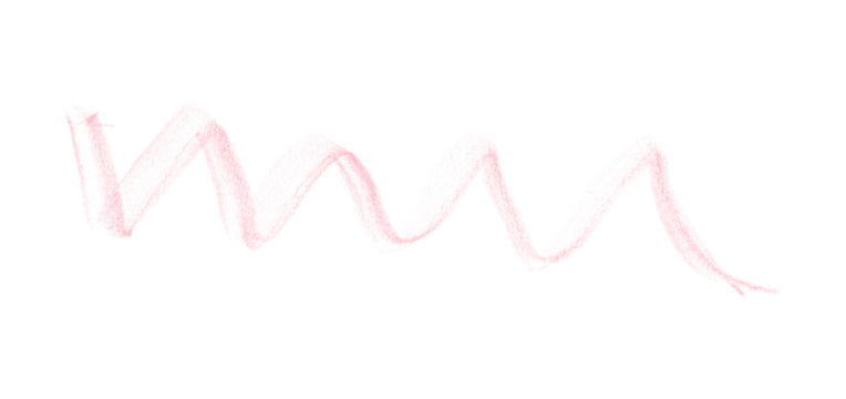 Hand drawn pink pencil lines, circles, stripes and squiggly lines on transparent background.