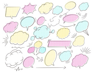 ポップでかわいいアメコミの吹き出しセット　ドット柄・カラー1