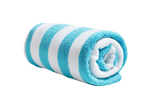 Rolled turquoise and white striped towel