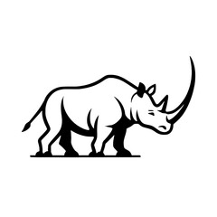 Obraz premium Black Rhino. Black Rhino simple black and white line art vector logo