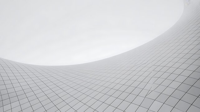 Abstract minimalist white tiled curved surface with grid pattern against sky image photo