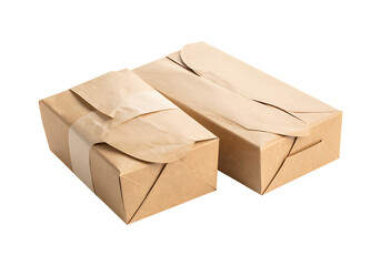 Two brown paper wrapped boxes isolated on transparent background