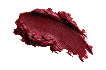 Deep crimson lipstick smudge on transparent background