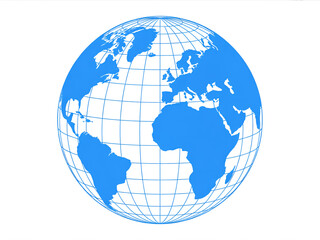 Blue globe on white background perfect for global business, international concepts, and travel