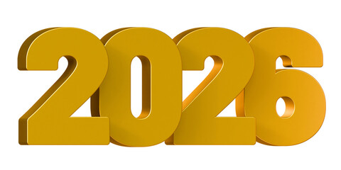 2026 golden bold letters symbol 3d illustration on a isolated background. Happy new year gold number 2026.
