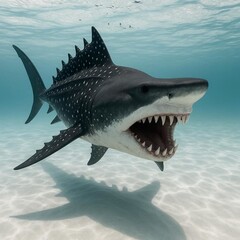 Obraz premium Sharkosaurus under the ocean water