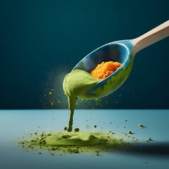 Wooden Spoon Mockup with Green and Orange Powders