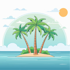 Pixel Art Tropical Island with Palm Trees and Calm Ocean