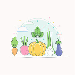 Fresh Garden Vegetables With Blue Sky Background