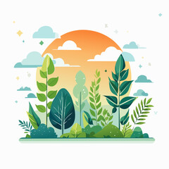 Pixel Art Lush Green Foliage Under Sunset Sky
