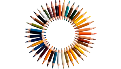 Colorful Pencils Arranged in a Circle on White Background.
