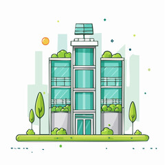Green Eco-Friendly Building With Solar Panel and Lush Greenery