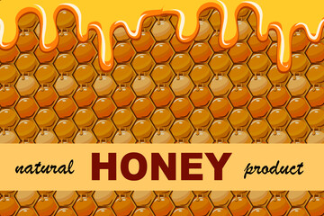 Text in a frame on a honey background.Vector illustration with text in frame on honeycomb background.