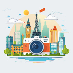 Camera With City Skyline Backdrop