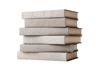 Stack of old hardcover books with blank covers on white background, cut out