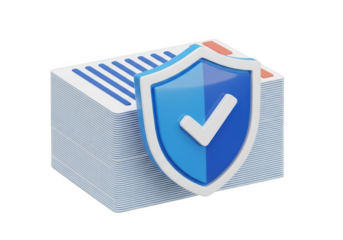 Secure data protection icon on a stack of documents transparent background