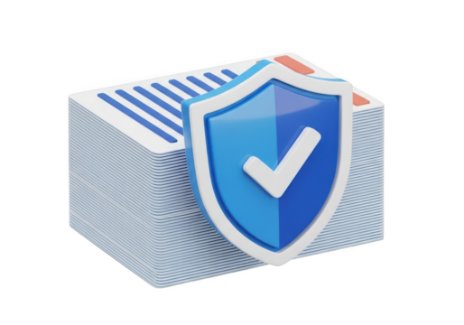 Secure data protection icon on a stack of documents transparent background