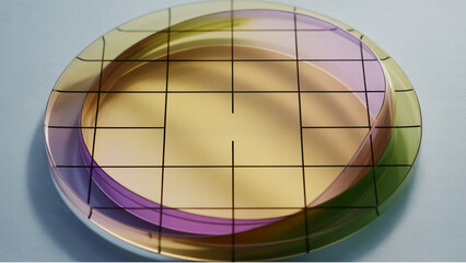Colorful silicon wafer with grid lines, abstract technology background