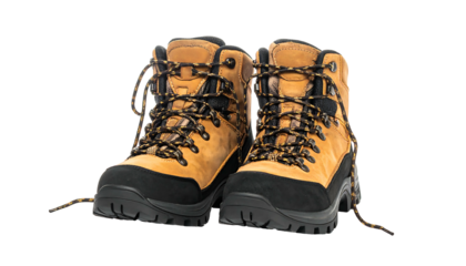 Pair of Tan Hiking Boots with Black Soles.