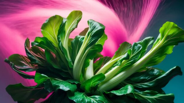 Magenta light swirls around vibrant chard