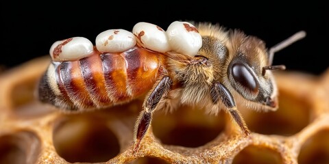 Closeup of Varroa destructor Mite on Honey Bee, a Hive Pest Affecting Bee Health Management