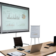 Meeting Room with Presentation and Graph Charts