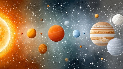 Vibrant Watercolor Solar System with Solar Sun and Blazing Planets in Space