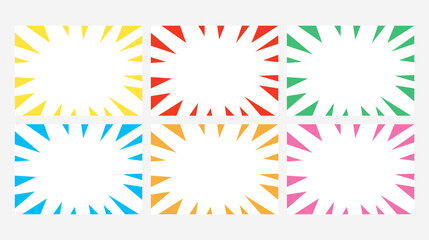 Colorful Sunburst Frame Background Set – Comic Style Radial Burst Lines for Banners and Ads