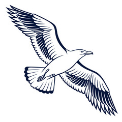 Obraz premium Stylized seagull in flight with wings spread wide