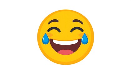 Fototapeta premium Yellow Laughing Face with Tears of Joy Icon on White Background - Expressing Extreme Happiness and Amusement