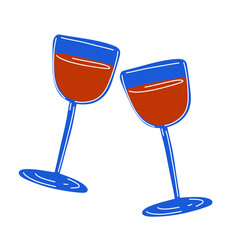 Minimal cartoon wine glasses clinking, modern flat vector illustration for party, celebration and romantic design.