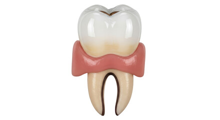 Isolated false tooth dental model with partial denture, showing attached gum imitation