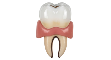 Isolated false tooth dental model with partial denture, showing attached gum imitation