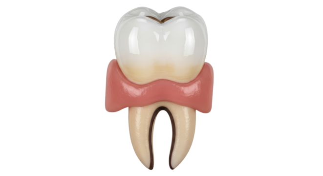 Isolated false tooth dental model with partial denture, showing attached gum imitation