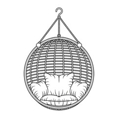 Hanging Wicker Egg Chair with Cushions Illustration – Indoor, Outdoor, Relaxation, Lounge, Home Decor, Swing Chair Coloring page
