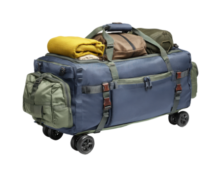 Travel bag essentials for adventure trips outdoors lifestyle PNG, isolated on transparent background