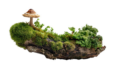 Mushroom growing on mossy log nature scene PNG, isolated on transparent background