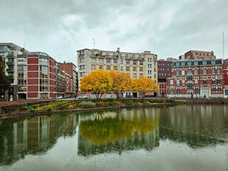 Autumn Trees by Water at Le quai du Wault ( Le quai du Wault ) in Lille, France
