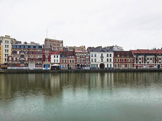 Scenic Reflection of Historic Buildings on a Tranquil Waterway at Le quai du Wault ( Le quai du Wault ) one of the two old ports of Lille, France