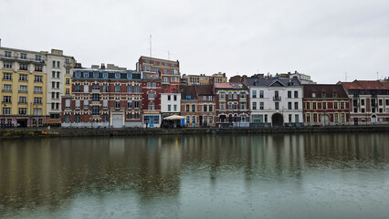 Scenic Reflection of Historic Buildings on a Tranquil Waterway at Le quai du Wault ( Le quai du Wault ) one of the two old ports of Lille, France