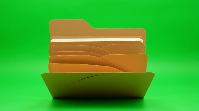 Open Brown File Folder with Dividers on Green Background for Document Organization and Data Management