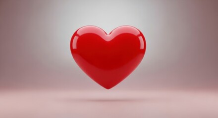 A glossy, vibrant red heart floats against a muted, pastel backdrop, creating a simple yet impactful visual.