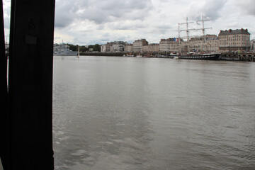 river loire and old sailboat (belem) in nantes in france 