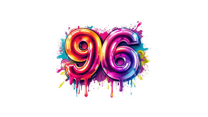 Colorful Glossy Number 96 with Paint Splatter Design