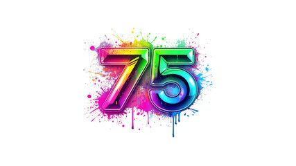 Colorful Number 75 with Paint Splatter Background - Anniversary, Birthday, Celebration Design
