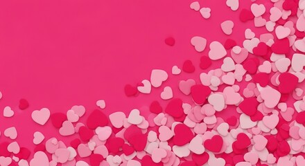 Obraz premium A vibrant, celebratory design features a profusion of hearts in varying shades of pink, creating a delightful, romantic, and cheerful mood against a solid pink background.