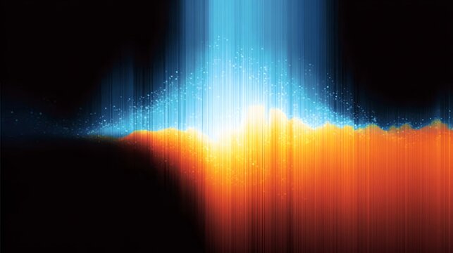 Dynamic Abstract Composition with Blue Gradient Lines Over Orange Background, Evoking Digital Design