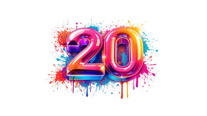 Vibrant Number Twenty Colorful Paint Splatter Design