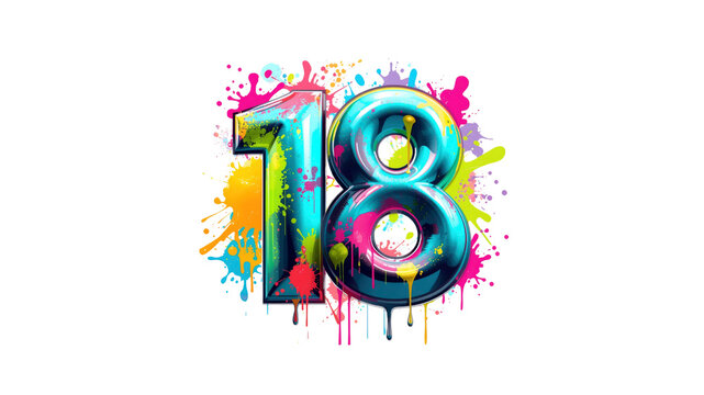 Vibrant 18th Birthday Celebration Number 18 with Colorful Paint Splatter
