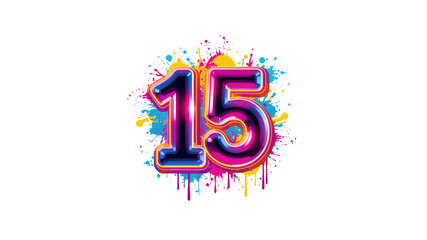 Vibrant Number Fifteen Colorful Paint Splatter Design